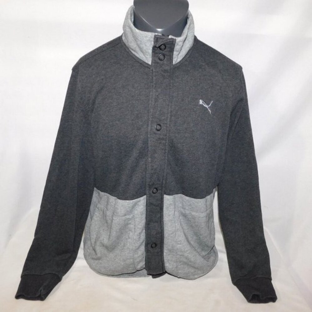 PUMA Two Tone Gray Full Zip Snap Front Sweatshirt Jacket High Neck Mens L